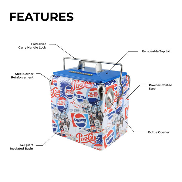Permasteel Pepsi 14Quart Small Portable Cooler Heritage Limited
